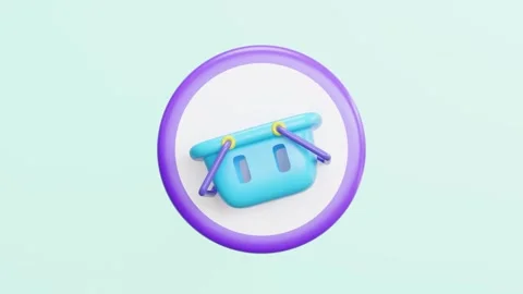 3D mobile phone store front with basket, circle isolated on blue background.. Video stock 310758375