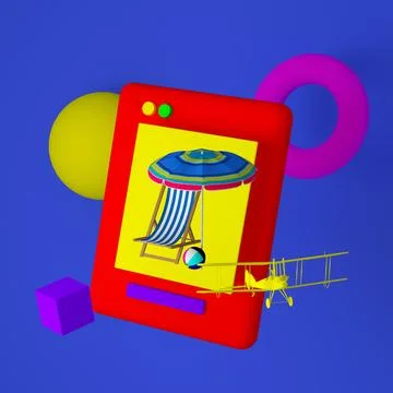 3D mobile phone with ticket for flight airplane, tourism and travel planning Stock Illustration