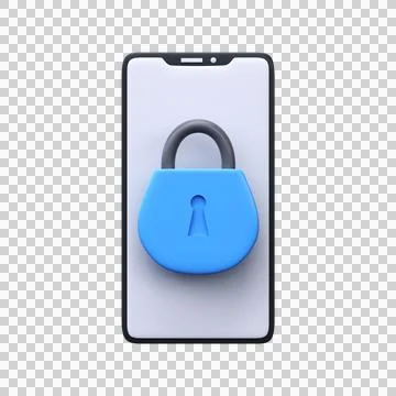 3D mobile security icon. Mobile phone with lock on screen. Stock Illustration