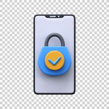 3D mobile security icon. Mobile phone with lock on screen. Stock Illustration
