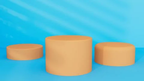 3D mock up of three orange podiums on a blue background Stock Illustration