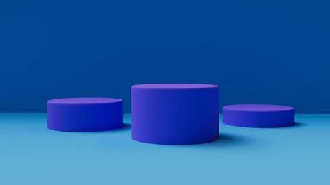 3D mock up of three purple podiums on a bluish background Stock Illustration