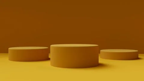 3D mock up of three yellow podiums on a yellow background Stock Illustration
