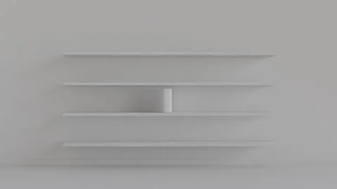 3D mockup of bookshelf with one white book in white interior for design, cove Illustrazione stock