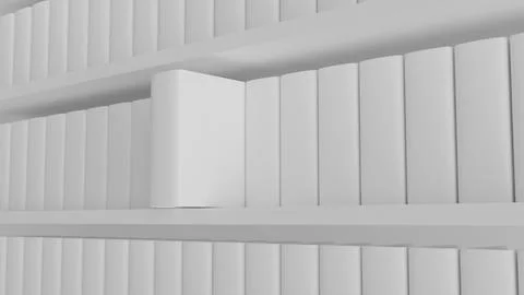 3D mockup of bookshelf with plain white books in white interior for design, t Stock Illustration