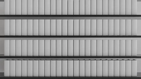 3D mockup of bookshelf with plain white books in white interior for design, t Stock Illustration