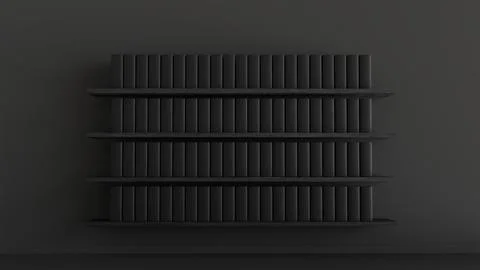 3D mockup of bookshelf with simple black books in black interior for design.. Stock Illustration