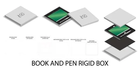 3d mockup box and dieline for book and pen Stock Illustration