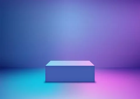 3D mockup featuring a blue podium in a vibrant neon colored room. Perfect f.. Stock Illustration