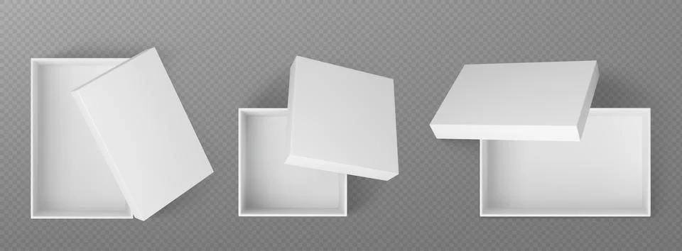 3D mockup of open white boxes top view. Illustrazione stock