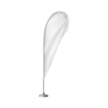 3d mockup of white feather flag on stand. Product advertising. Stock Illustration