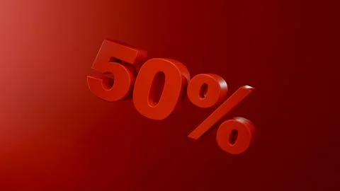 3D model of 50 discount icon on red background for banner, discount Stock Photos