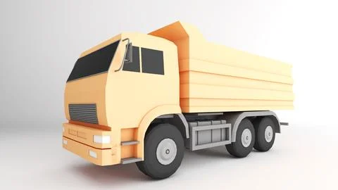 A 3D model of a 6-wheeled construction truck on a white background. 3d rend.. Illustrazione stock