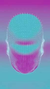 This a 3D model of an abstract, colorful intelligence face scanner with a scr Stock Illustration