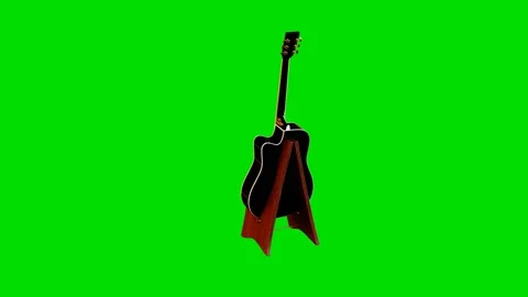 3D model of an acoustic guitar on a green screen rotates 360 degrees Stock Footage 241160633