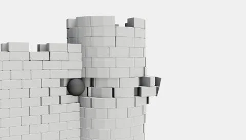 3D model of an ancient castle destroyed Illustrazione stock