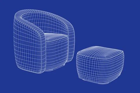 3D model of armchair with ottoman Stock Illustration