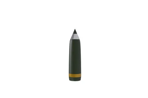 3D model of an artillery shell on a white background for themes of army, ammu Stock Illustration