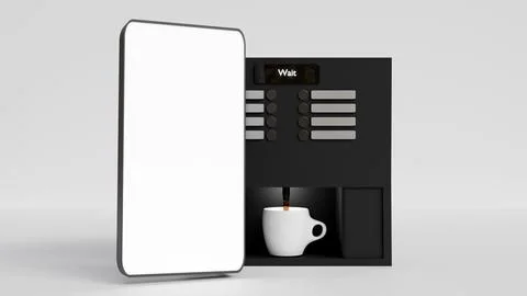 3D model of a black coffee machine making coffee and a phone with a white s.. Stock Photos