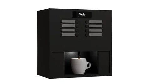 3D model of black compact functional technological coffee machine and cup o.. Foto stock