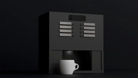 3D model of black compact functional technological coffee machine and cup o.. Stockfoto's