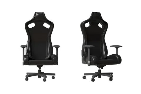 3D model of a black computer gaming chair on a white background, 3D model Illustrazione stock