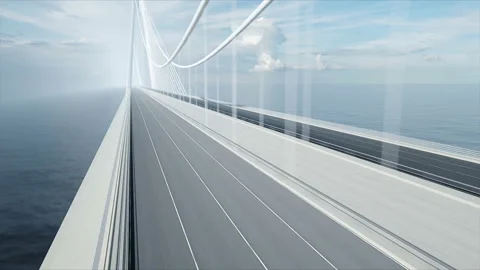 3d model of black futuristic car on the bridge. Very fast driving. Concept of Stockbeeldmateriaal 108513474