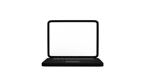 3D model of black laptop with blank white screen on white background, templat 写真素材