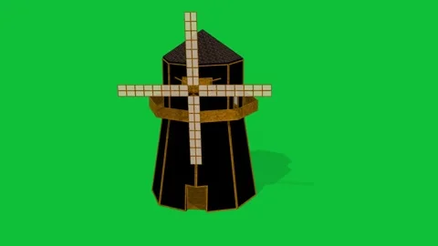 A 3d model of a black windmill on a green background Vídeos de archivo 330951019