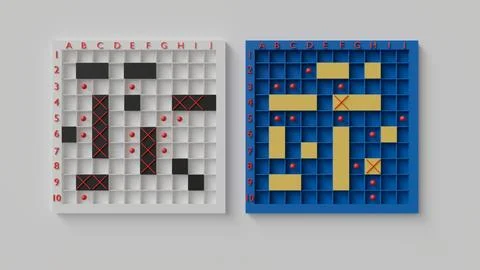 3D model of the board game Sea Battle one black and white board and the secon Stock Photos