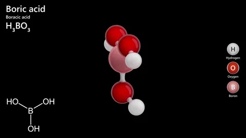 A 3D model of Boric acid (H3BO3). Black back. 3D render. Stock Footage 285843846