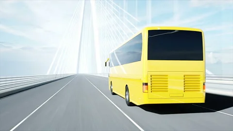 3d model of bus on bridge. Very fast driving. 4k animation. Stockbeeldmateriaal 108479583