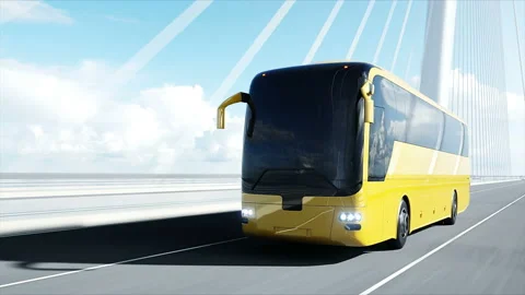3d model of bus on bridge. Very fast driving. 4k animation. Vidéo 108480029