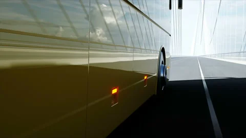 3d model of bus on bridge. Very fast driving. 4k animation. Stockbeeldmateriaal 108480317