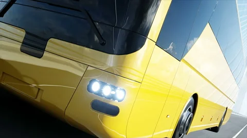 3d model of bus on bridge. Very fast driving. 4k animation. Stockbeeldmateriaal 108480473