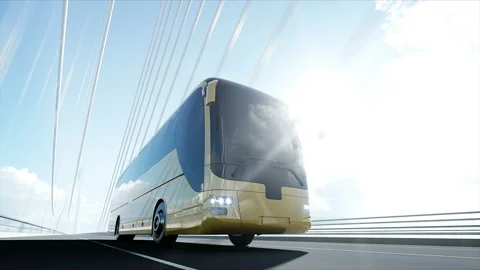 3d model of bus on bridge. Very fast driving. 4k animation. Stock Footage 108481148