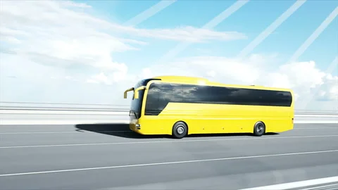 3d model of bus on bridge. Very fast driving. 4k animation. Stockbeeldmateriaal 108481973