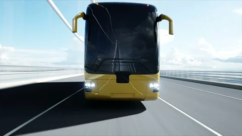 3d model of bus on bridge. Very fast driving. 4k animation. Stockbeeldmateriaal 108483370
