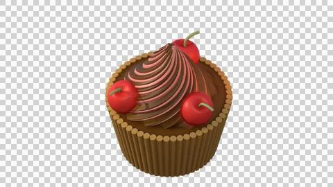 3D Model of Chocolate Cupcakes with cherry Stock Illustration
