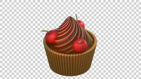 3D Model of Chocolate Cupcakes with cherry Stock Illustration