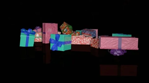 3D Model Of Christmas Presents Falling On Stage Stock Footage 42156993