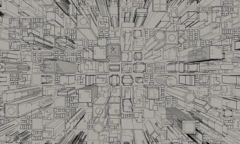 3D model of city.3D rendering illustration. Stock Illustration