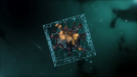 3d model of coronavirus humanity is facing, a micro shot on a virus locked Stock Footage 132842031