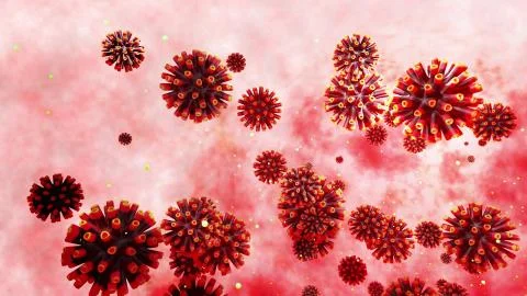 3d model of coronovirus like covid-19 on mucous membrane. Microbiological Stock Illustration