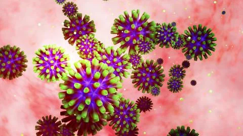 3d model of coronovirus like covid-19 on mucous membrane. Microbiological Stock Illustration