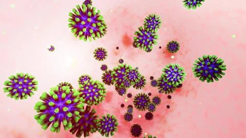3d model of coronovirus like covid-19 on mucous membrane. Microbiological Stock Illustration