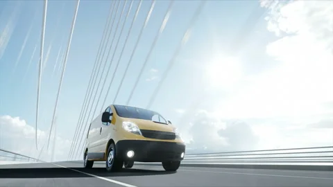 3d model of delivery car on the bridge. Very fast driving. 4k animation. Video stock 108486282