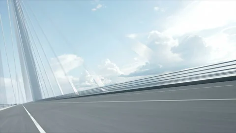3d model of delivery car on the bridge. Very fast driving. 4k animation. 스톡 동영상 108488272