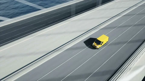 3d model of delivery car on the bridge. Very fast driving. 4k animation. Stock Footage 108488479