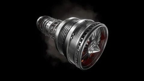 3D Model Detailed Of Generated Engineering Turbine. Aircraft Engine Animation Stock Footage 291875920